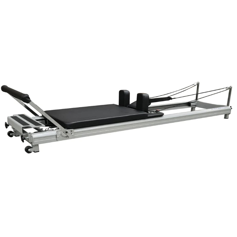 Full Angled Side Image of ABCO Low Pilates Reformer with Aluminium Frame and black carriage