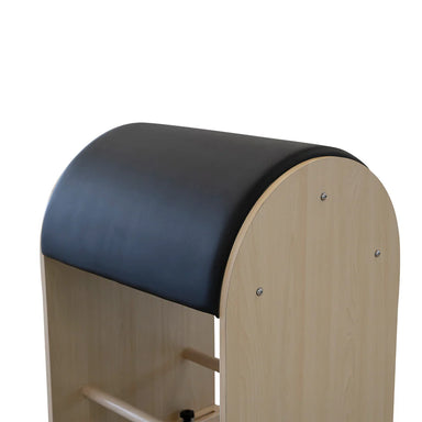 Close up of Ladder Barrel arch in black with wooden frame