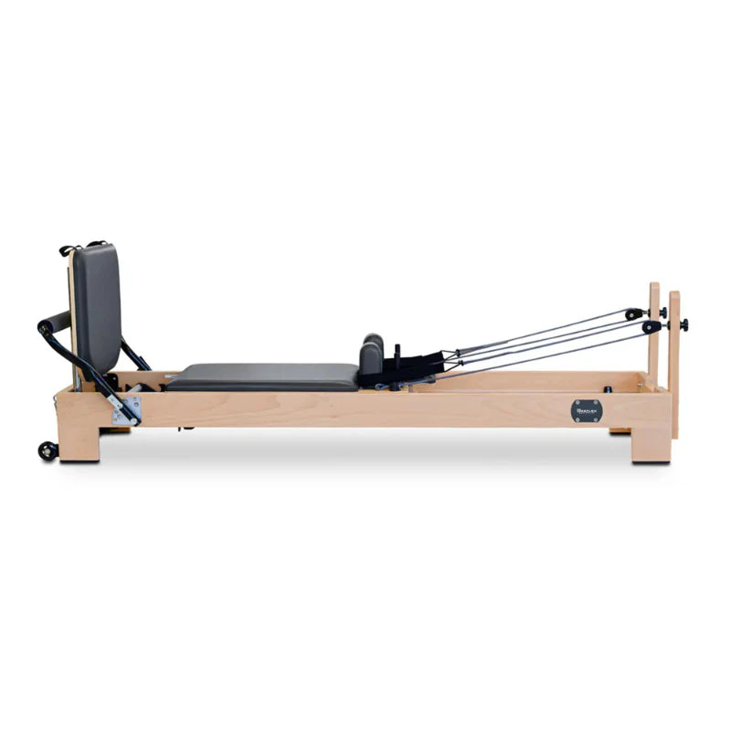 Full side view Reeplex Luna Beechwood Studio Pilates Reformer Grey