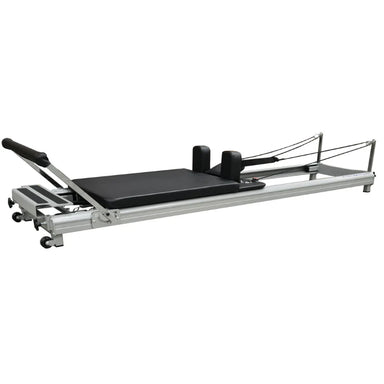 Full Angled Side Image of ABCO Low Pilates Reformer with Aluminium Frame and black carriage 
