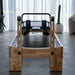Wooden Pilates Reformer Machine view looking back down at the reformer bed from the pulley end in home setting