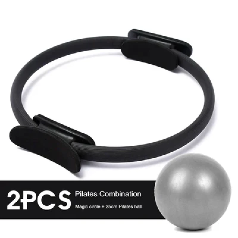 Pilates ring and ball set on a white background