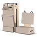 Beige Lifespan Fitness Wooden Reformer Folded 
with headboard and footrest on a white background