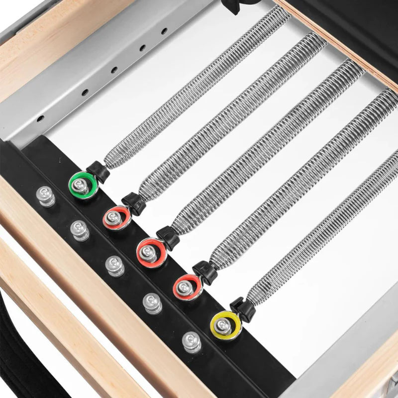 Aerial close up of pilates reformer springs