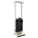White Aluminium and Black pilates reformer resting in vertical position on white background