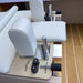 Extreme close up of headrest, shoulder rest on the creme Milaron Maple Foldable reformer