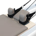 Carriage Close Up of Reeplex Flow Series Studio Reformer in Brown with White Aluminium Frame