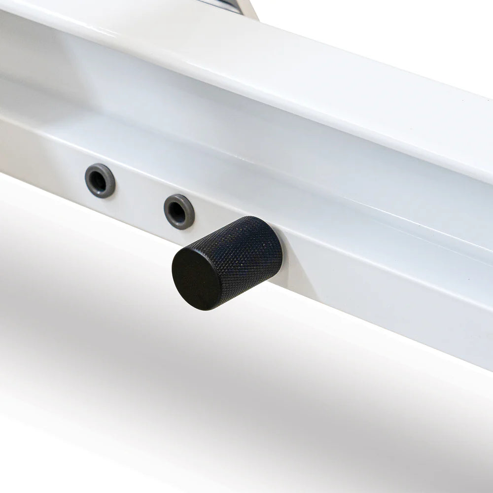 Close Up Of Stoppers on Reeplex Flow Series Studio Reformer with White Aluminium Frame