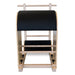Back view of Ladder Barrel showing arch in black upholstery with wooden ladder behind