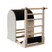 Angled Front View of Ladder Barrel showing wooden ladder with black arch in wood frame behind