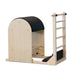 Full Image of Reeplex Ladder Barrel showing barrel arch in black upholstery with wooden ladder
