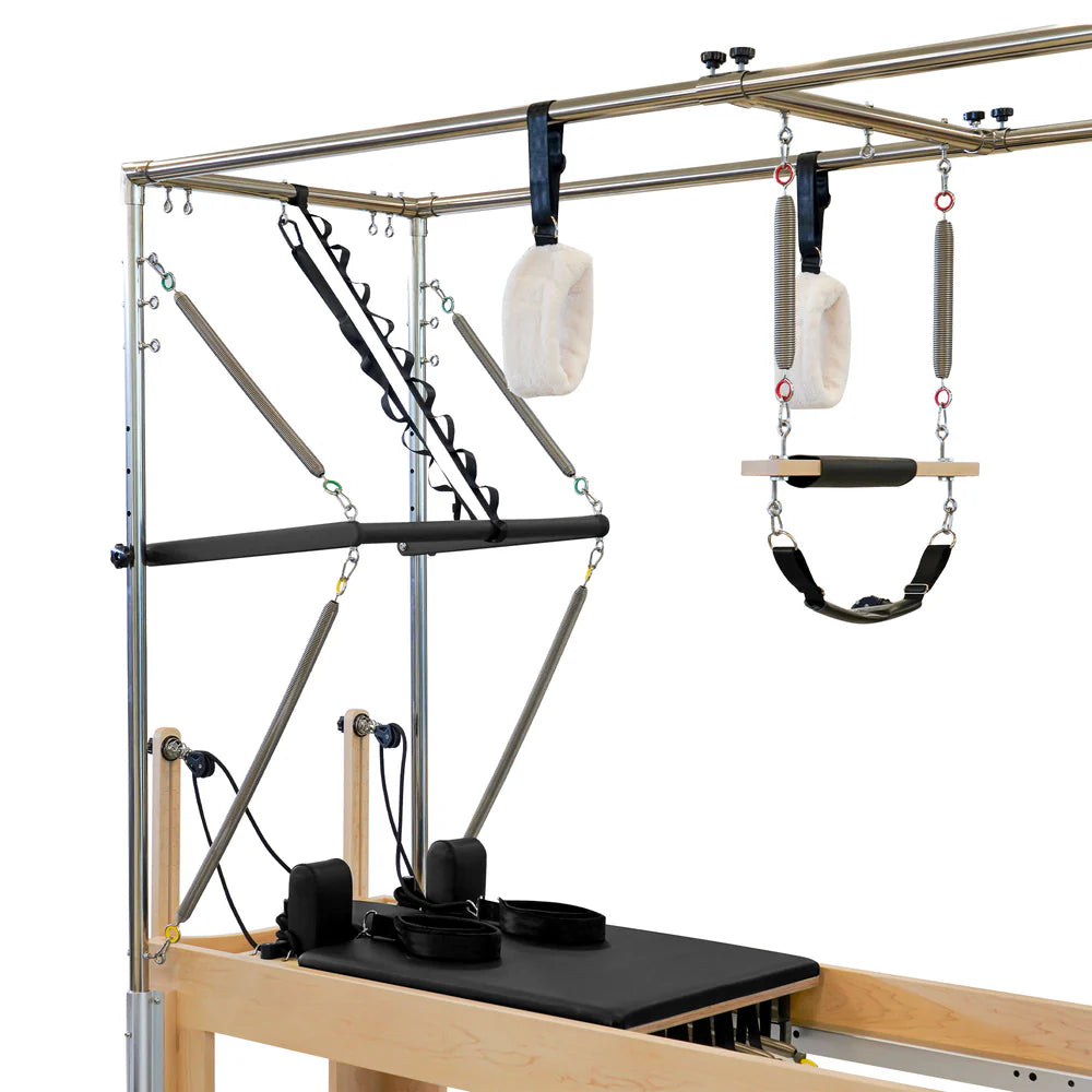 Reeplex Pilates Reformer with Full Trapeze Close Up View Reformer and Frame Left Side