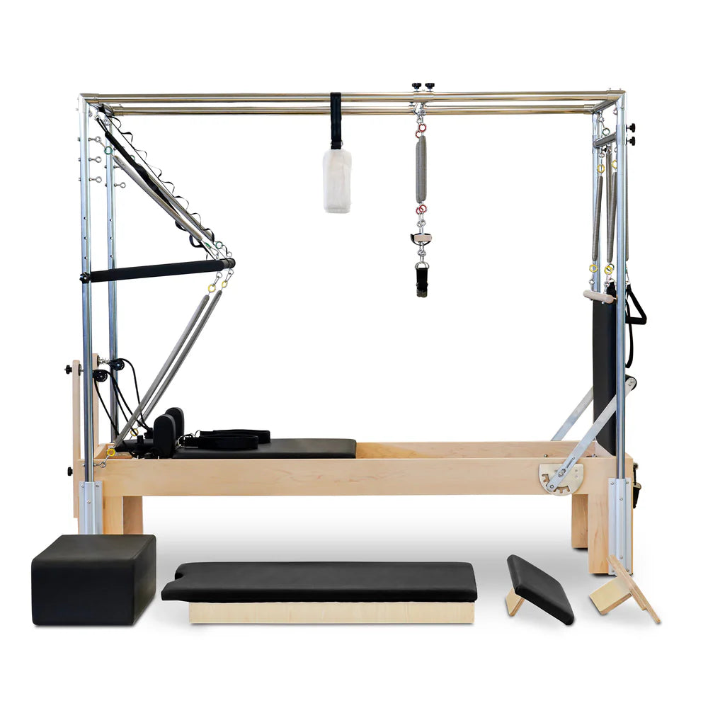 Reeplex Pilates Reformer Maple Wood with Full Trapeze Flow Series Full Side View