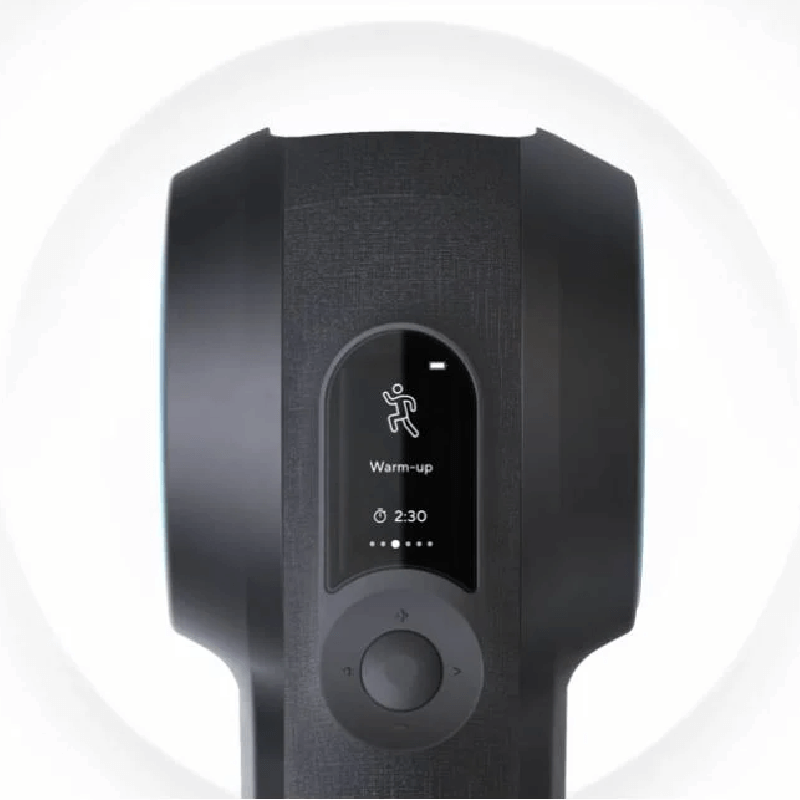 Close up of the display panel on the back of black Theragun 5th Generation